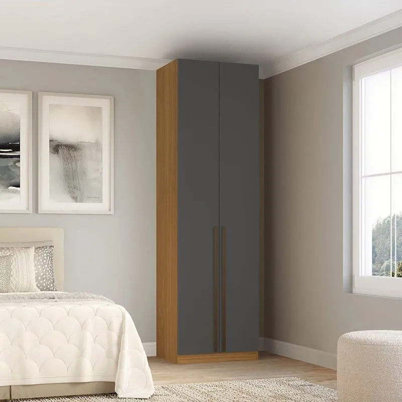 Guarda-roupa Modulado 2 Portas 2 Cabideiros Com Prateleiras Sem Gavetas 90cm 100% Mdf Trend Altezza Freijó/titânio