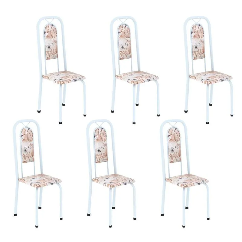 Cadeiras Para Sala De Jantar 6 Unidades Lara Branco/botanic Bege Botanic Bege / Branco