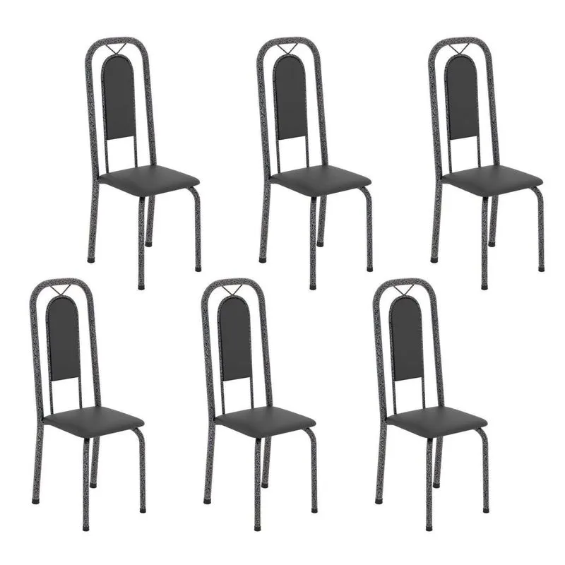 Cadeiras Para Sala De Jantar 6 Unidades Lara Prata/preto Liso/martelado Preto Liso / Martelado Prata