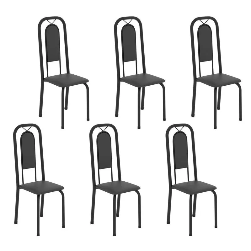 Cadeiras Para Sala De Jantar 6 Unidades Lara Preto/liso Preto Liso