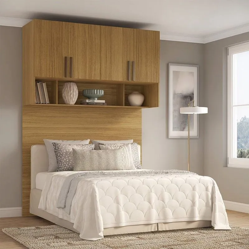Ponte Modulada Cabeceira Aérea Casal 4 Portas 150cm 100% Mdf Trend Altezza Freijó