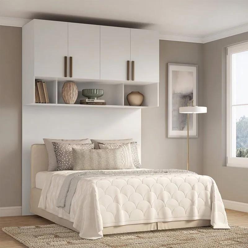 Ponte Modulada Cabeceira Aérea Casal 4 Portas 150cm 100% Mdf Trend Altezza Branco