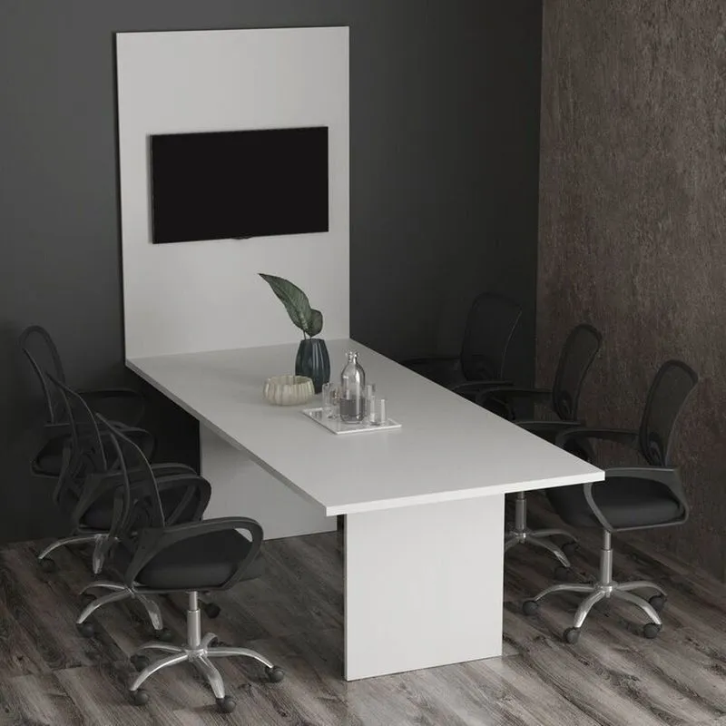 Kit Com Mesa Para Reunião 6 Lugares E Painel Para Tv Até 37 Polegadas Branco Branco
