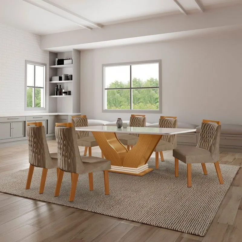 Conjunto Sala De Jantar Mesa Com Tampo De Vidro Safira 6 Cadeiras Atena Marrom/castanho/cinamomo/pena/caramelo Castanho/ Cinamomo/pena /caramelo