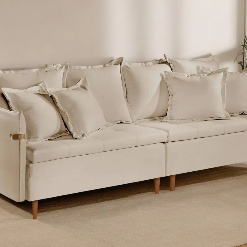 Sofá Living 4 Lugares Veludo 280cm Bege Atlas Bege Claro