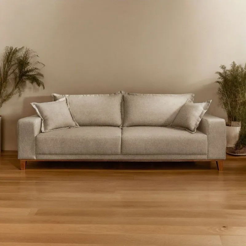 Sofá Living 4 Lugares Linho 260cm Bege Argos Bege