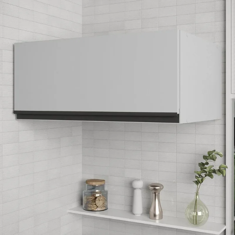 Armário Aéreo Planejado Maior Profundidade Porta Basculante 70cm Nara CabeCasa MadeiraOriginals Cinza Cinza Claro