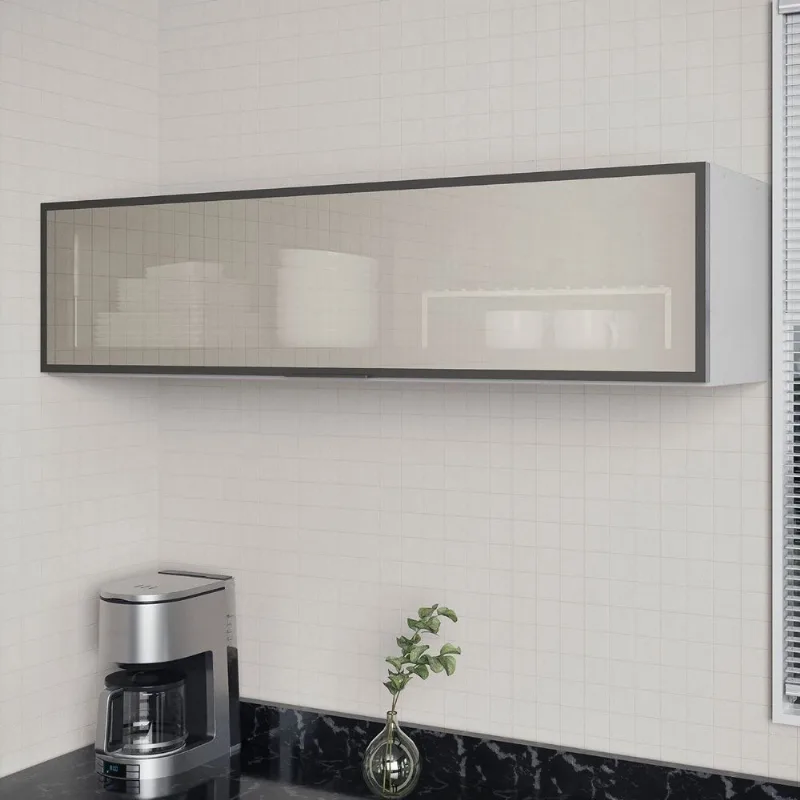 Armário Aéreo Planejado Porta Basculante Reflecta 120cm Nara CabeCasa MadeiraOriginals Cinza Cinza Claro