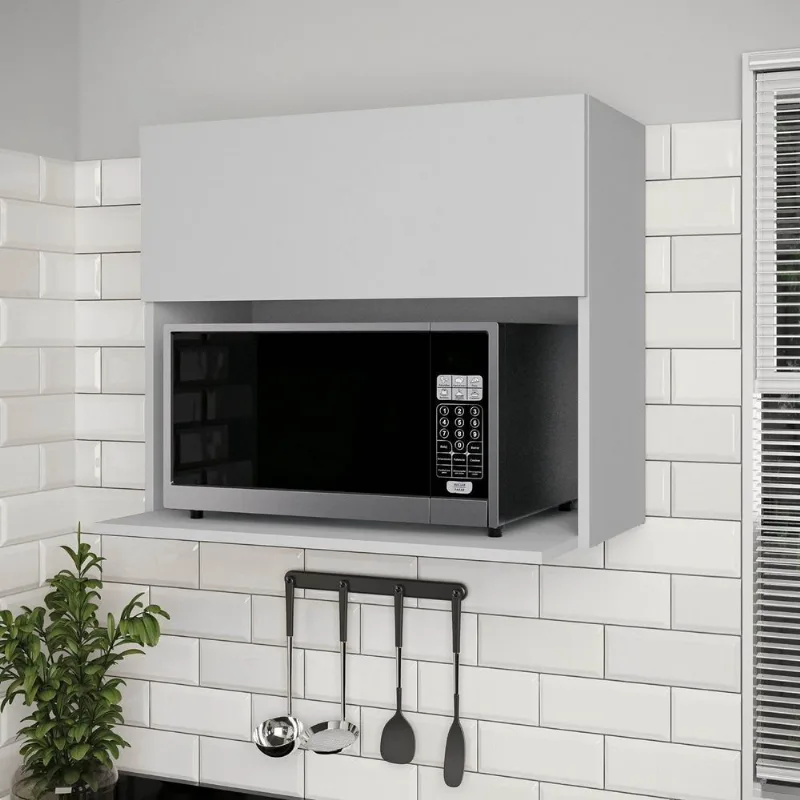 Armário Aéreo Planejado Microondas 70cm Nara CabeCasa MadeiraOriginals Cinza Cinza Claro