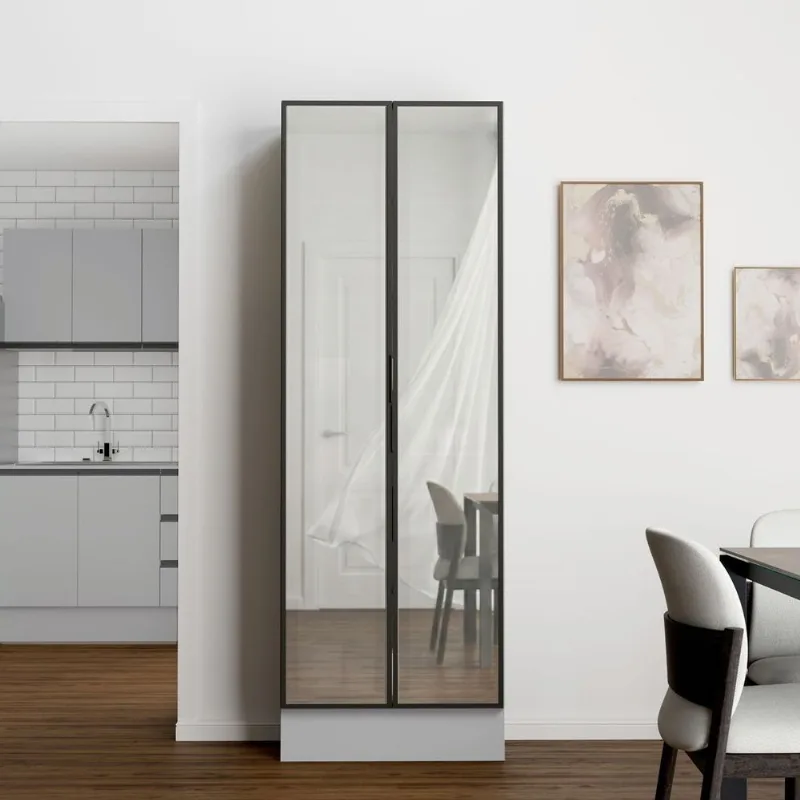 Cristaleira Planejada 2 Portas Vidro Reflecta 70cm Nara CabeCasa MadeiraOriginals Cinza Cinza Claro