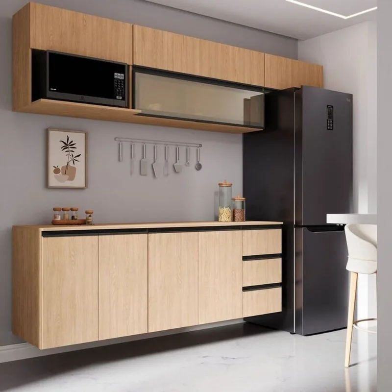 Cozinha Planejada 6 Peças 4 Aéreos 2 Balcões Nara CabeCasa MadeiraOriginals Marrom/Avena Avena