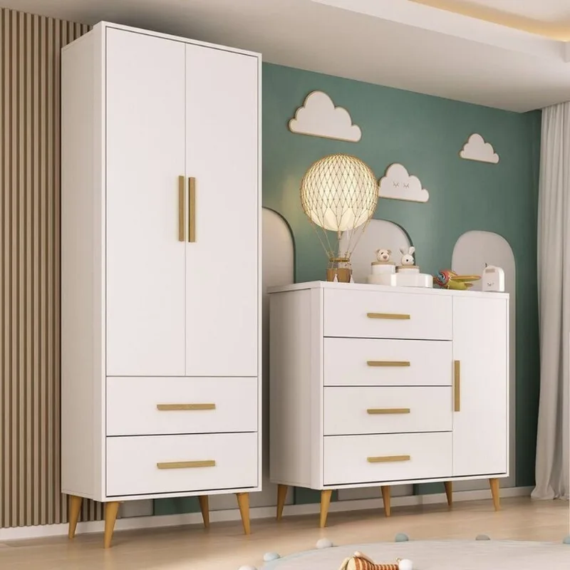 Quarto Infantil com Guarda-Roupa 2 Portas 2 Gavetas com Cômoda Magia Espresso Móveis Branco Branco