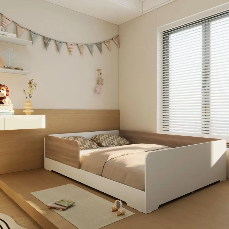 Cama Infantil Montessoriana Casal Mark em MDF Branco/Louro Freijó Grann Branco/ Louro Freijó Grann