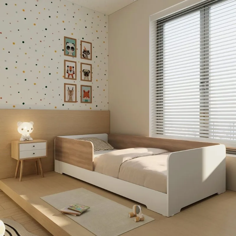 Cama Infantil Montessoriana Solteiro Mark em MDF Branco/Louro Freijó Grann Branco/ Louro Freijó Grann