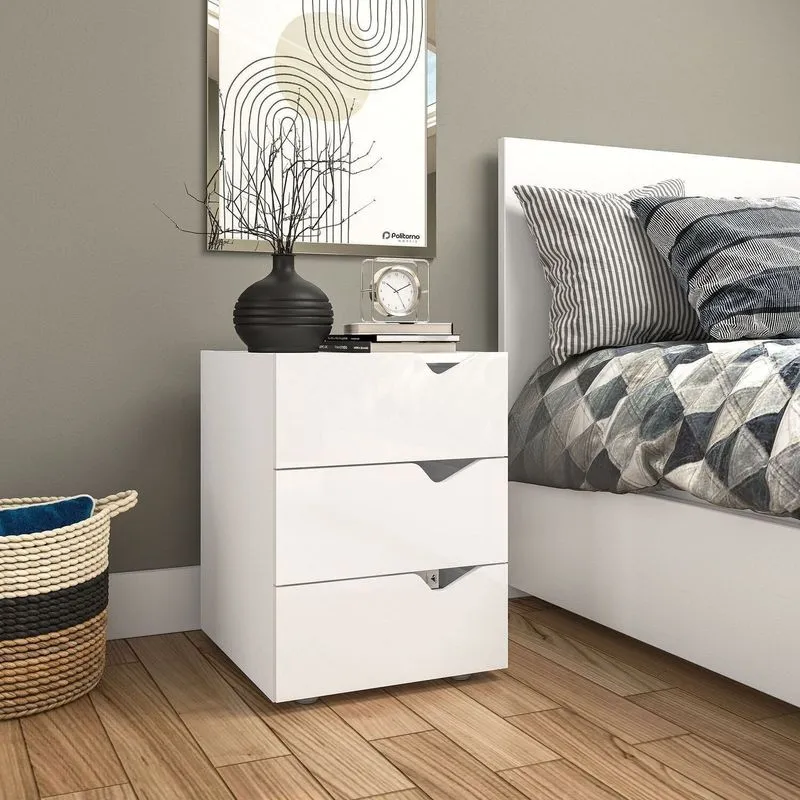 Mesa De Cabeceira 3 Gavetas 54cm X 40cm Porto Branco