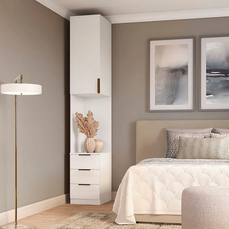 Mesa De Cabeceira Modulada 1 Porta 3 Gavetas 100% Mdf Clean Altezza Branco