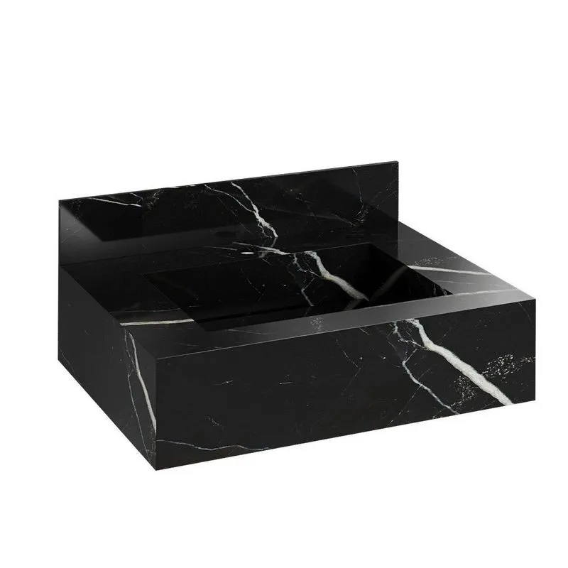 Bancada Em Porcelanato Para Banheiro Completa Alto Padrão 60cm X 15cm Com Cuba Esculpida Renata Preto Preto