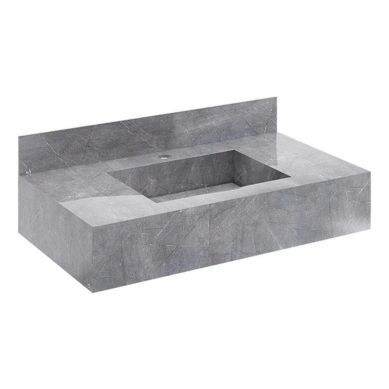 Bancada Em Porcelanato Para Banheiro Completa Alto Padrão 80cm X 15cm Com Cuba Esculpida Renata Cinza/grafite Grafite