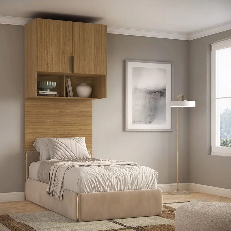 Ponte Modulada Cabeceira Aérea Solteiro 2 Portas 100cm 100% Mdf Clean Altezza Freijó