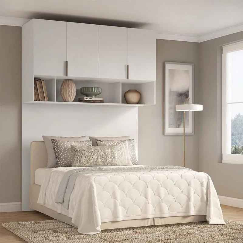 Ponte Modulada Cabeceira Aérea Casal 4 Portas 170cm 100% Mdf Clean Altezza Branco