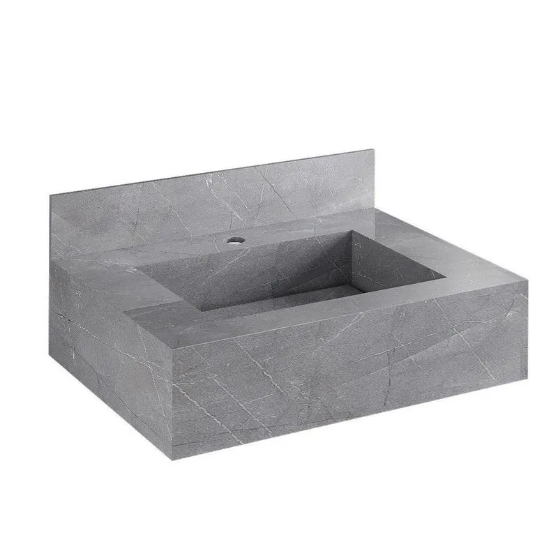 Bancada Em Porcelanato Para Banheiro Completa Alto Padrão 60cm X 15cm Com Cuba Esculpida Renata Cinza/grafite Grafite