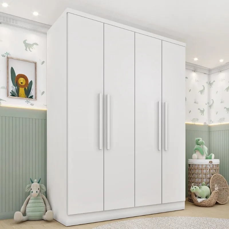 Guarda Roupa Infantil 4 Portas 2 Gavetas 133cm Harmonia Yescasa Branco/Neve Neve