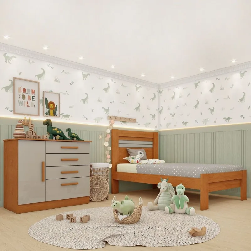 Conjunto Infantil com Cama 100% MDF e Cômoda Harmonia Yescasa Bege/Cinamomo/Off White Cinamomo / Off White