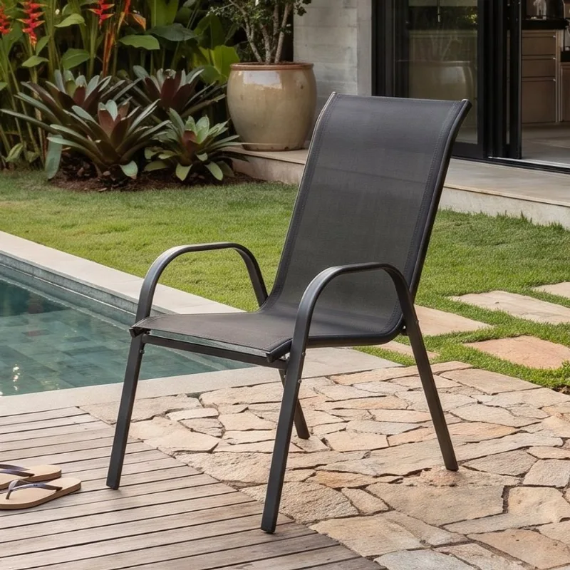 Cadeira Para Jardim Tela Estrutura Em Alumínio Bari Cinza/grafite Grafite