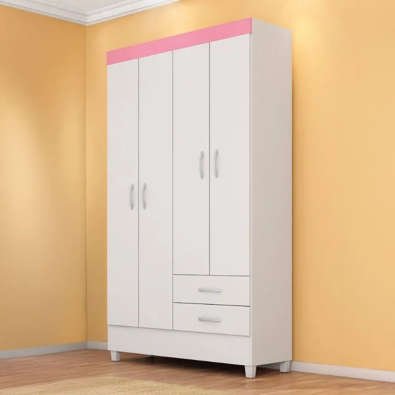 Guarda-Roupa Infantil 4 Portas Doce Infância Branco/Rosa Branco/Rosa