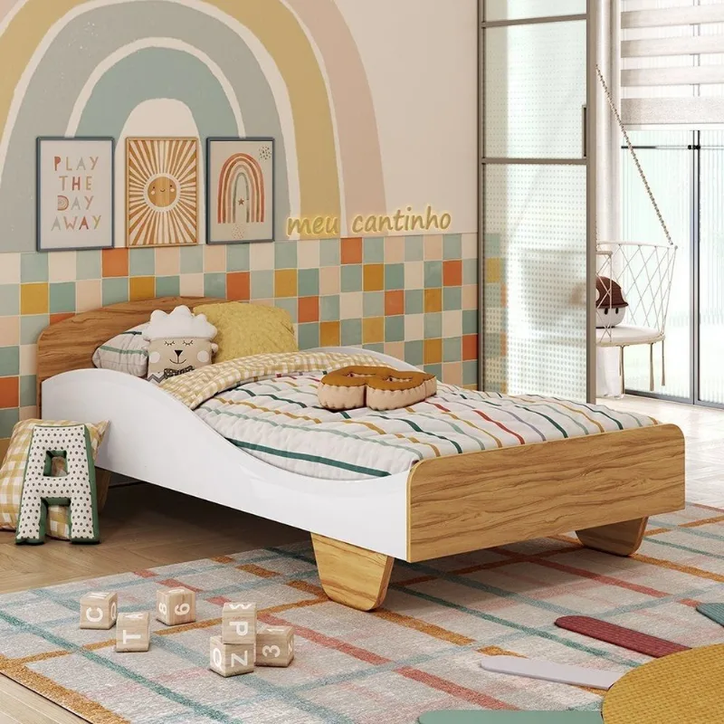 Cama Infantil 100% MDF Olívia Espresso Móveis Marrom/Branco Brilho/Amêndoa Branco Brilho/Amêndoa