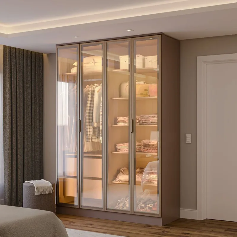 Guarda-Roupa Planejado 4 Portas Reflecta com LED 100% MDF Orion CabeCasa MadeiraOriginals Marrom/Mocha Mocha