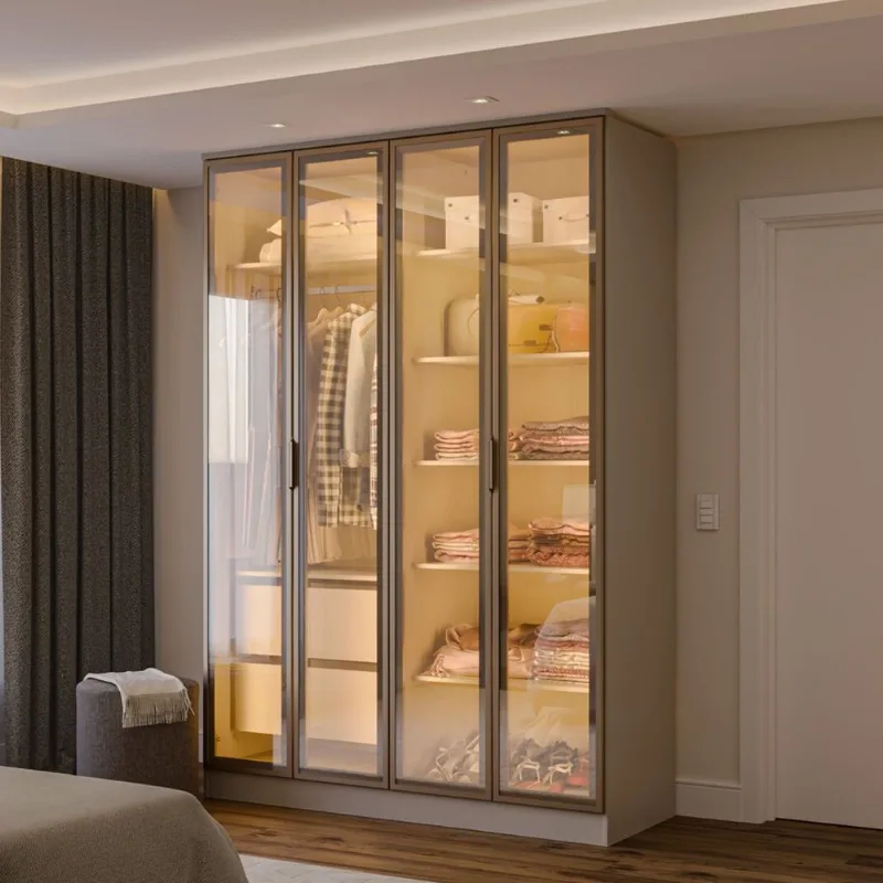 Guarda-Roupa Planejado 4 Portas Reflecta com LED 100% MDF Orion CabeCasa MadeiraOriginals Bege/Aveia Aveia