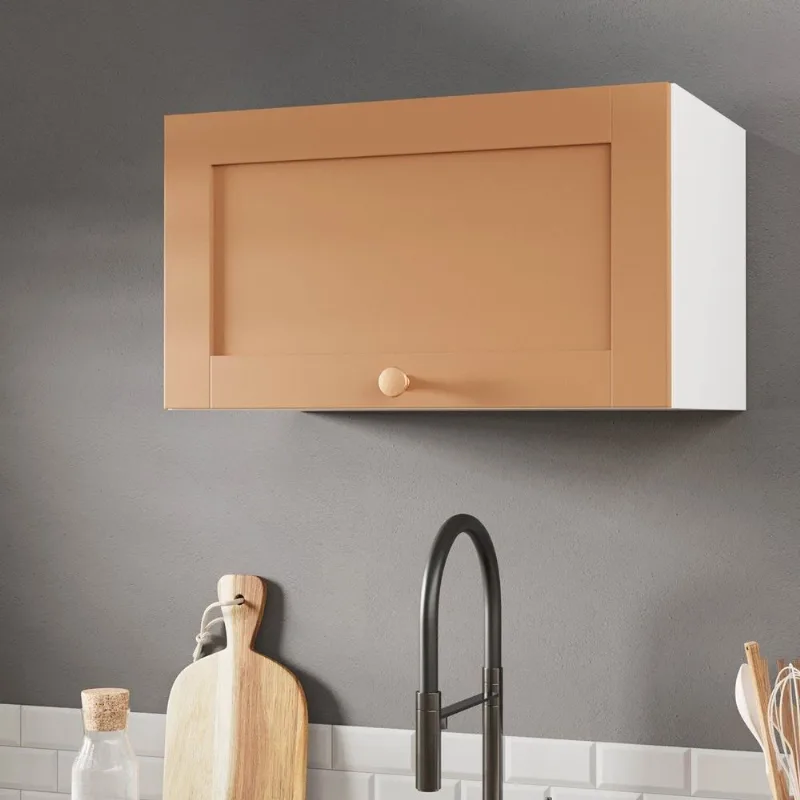 Armário Aéreo Planejado Porta Basculante 60cm Arizona CabeCasa MadeiraOriginals Laranja/Branco/Ter Branco/Terracota