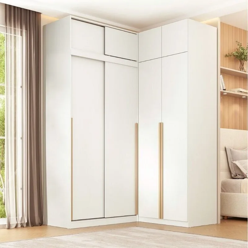 Guarda Roupa Planejado de Canto 4 Peças 8 Portas com 4 Portas de Correr Jade CabeCasa MadeiraOriginals Branco/Fosco Branco Fosco