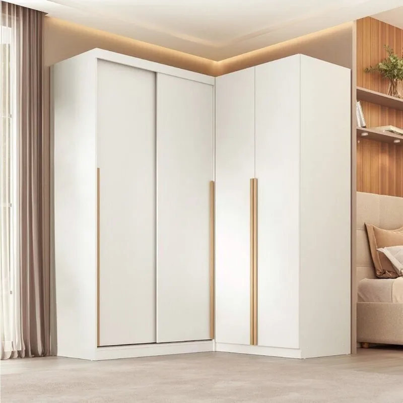 Guarda-Roupa Planejado de Canto 2 Peças 2 Portas com 2 Portas de Correr Jade CabeCasa MadeiraOriginals Branco/Fosco Branco Fosco