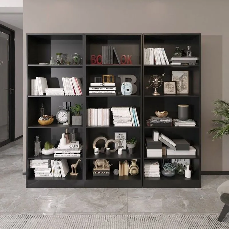 Kit 3 Estantes Multiuso Com 15 Prateleiras Com Amplo Espaço Espresso Móveis Preto Preto