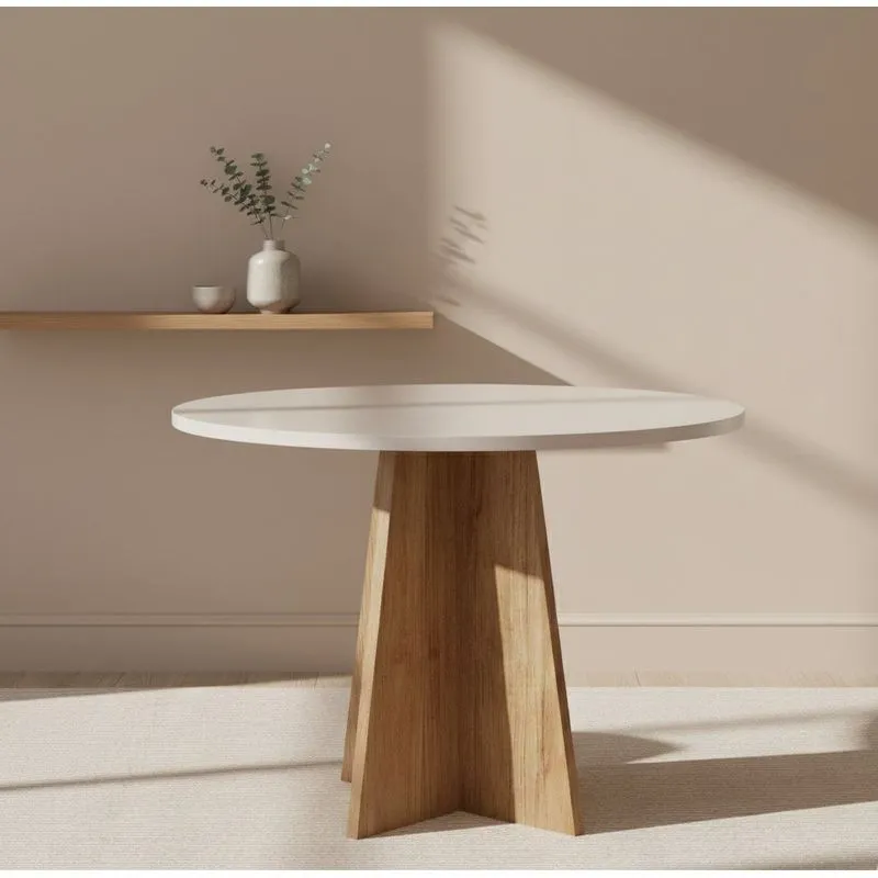 Mesa De Jantar 4 Lugares Redondo Tampo Em Mdf Neo Marrom/mel/blonde Mel/ Blonde