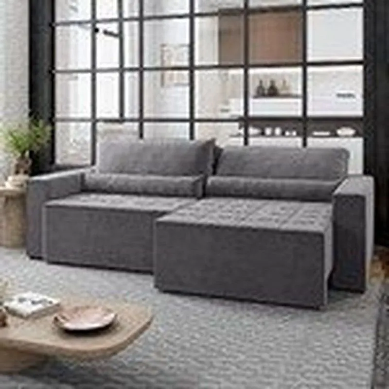 Sofá Cama Retrátil E Reclinável 4 Lugares Suede Nepal 260cm Cinza Cinza