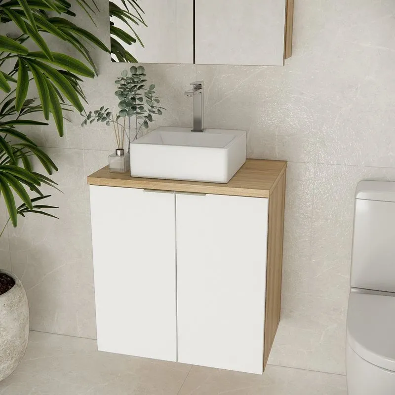 Gabinete De Banheiro Com Cuba 60cm Gab4008 Nature Marrom/carvalho/branco Carvalho / Branco
