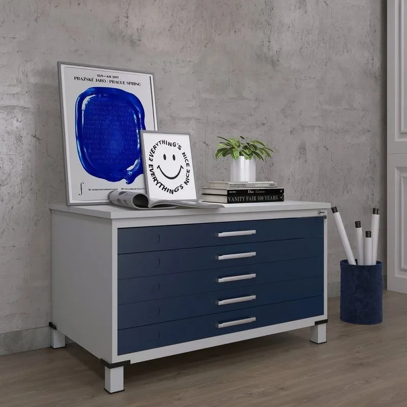 Mapoteca Mont 5 Gavetas 71,3cm X 120,4cm Aço Azul E Cinza Cinza/azul Delrei