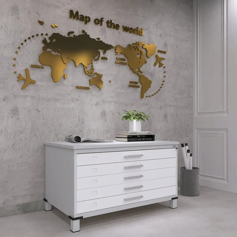 Mapoteca Mont 5 Gavetas 71,3cm X 120,4cm Aço Cinza E Branco Cinza/branco