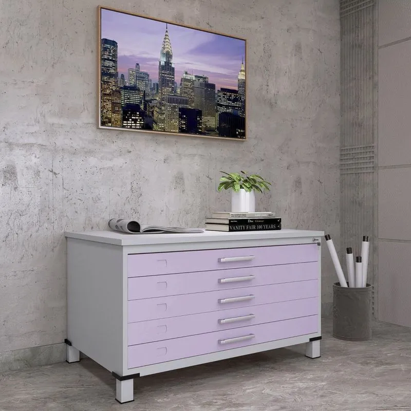 Mapoteca Mont 5 Gavetas 71,3cm X 120,4cm Aço Roxo E Cinza Cinza/lilas