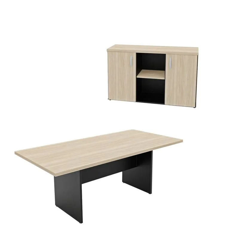 Conjunto 2 Peças Com Mesa Reunião 6 Lugares E Armário Baixo Credenza Office