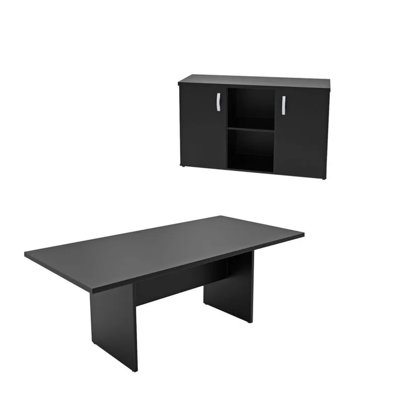 Conjunto 2 Peças Com Mesa Reunião 6 Lugares E Armário Baixo Credenza Office