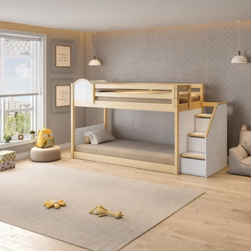 Beliche Infantil Montessoriana com Escada Lateral com LED New Garden Casatema Marro Natural/Branco