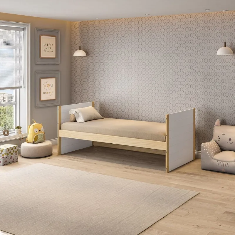 Cama Solteiro Reversível New Garden Casatema Marrom/Branco Natural/Branco