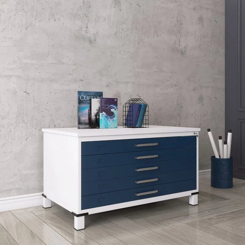Mapoteca Mont 5 Gavetas 71,3cm X 120,4cm Aço Azul E Branco Branco/azul Delrei