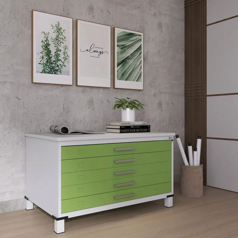 Mapoteca Mont 5 Gavetas 71,3cm X 120,4cm Aço Verde E Branco Branco/verde Miró