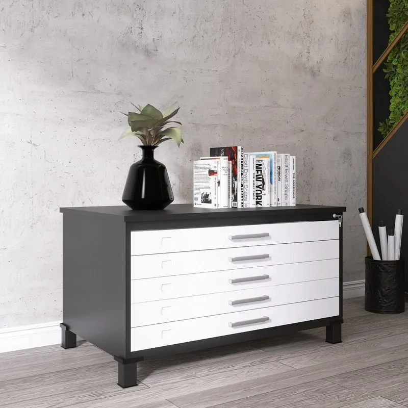 Mapoteca Mont 5 Gavetas 71,3cm X 120,4cm Aço Preto E Branco Preto/branco