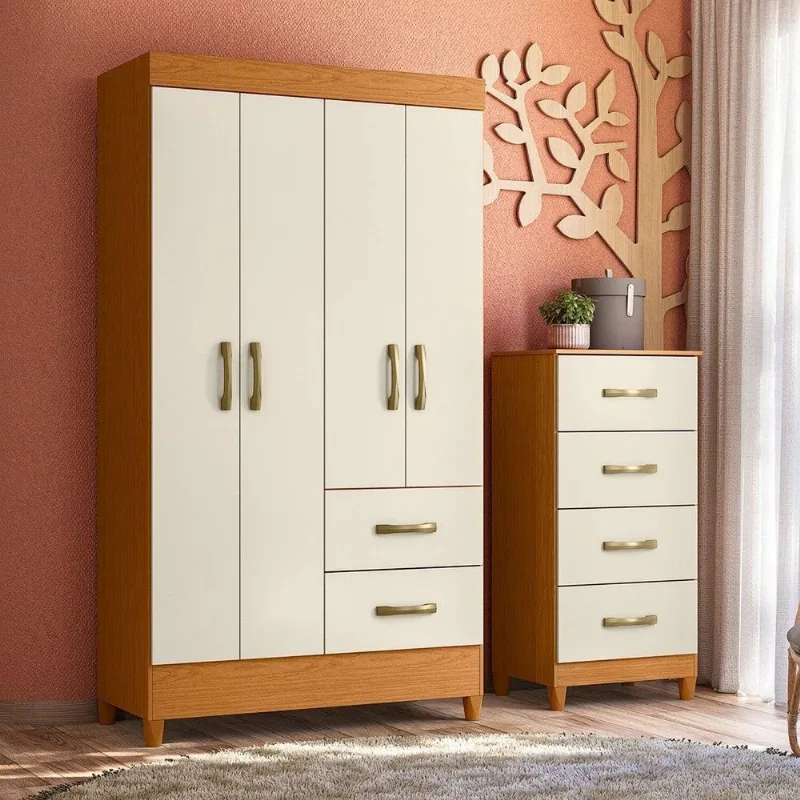 Combo para Quarto Infantil Guarda-Roupa e Cômoda Mobi Marrom/Cinamomo/Off White Cinamomo / Off White